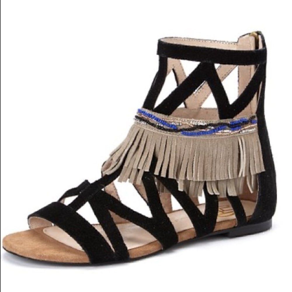 House of Harlow 1960 Black Suede Mala Gladiator Sandal Sz 7.5